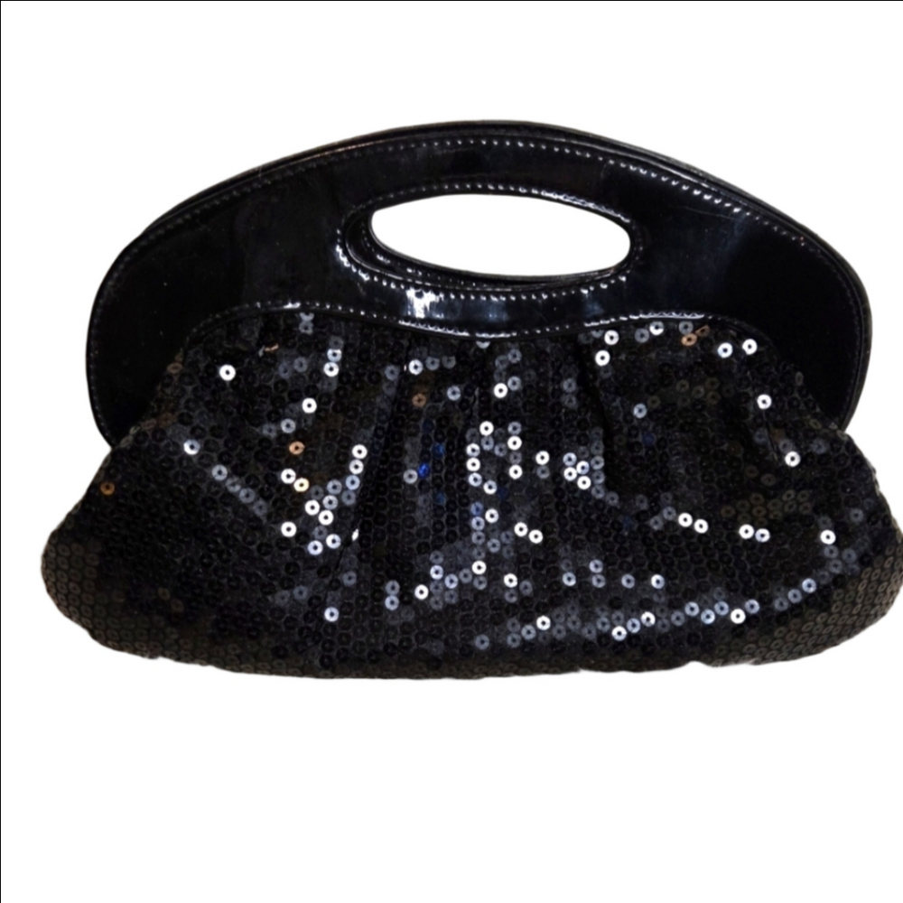 Vintage 1990s Black Sequin Clutch Bag Purse